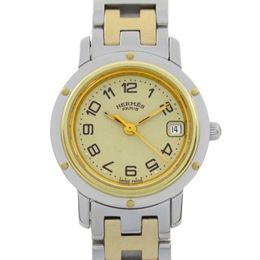HERMES Clipper Wrist Watch CL4.220 Quartz Gold Plated Stainless Steel Used Women
