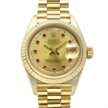 ROLEX Datejust 10P Ruby Circle Diamond Wrist Watch 69178LR Auto 18KYG Gold women