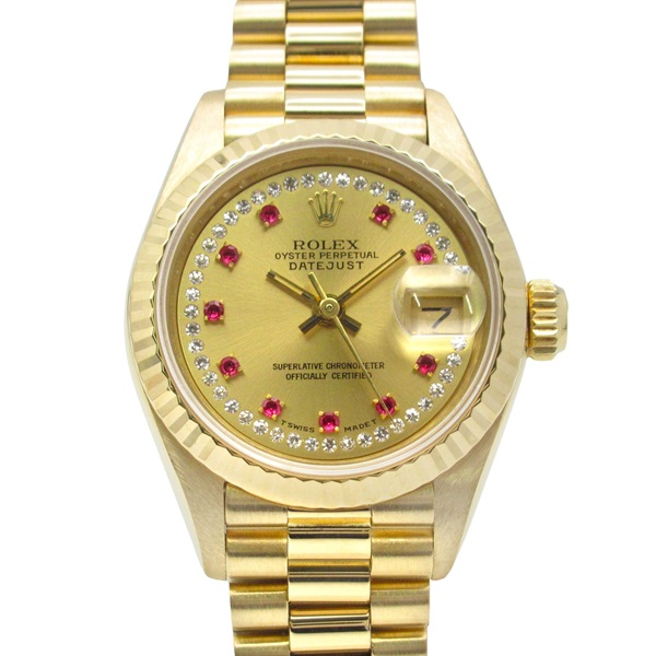 ROLEX Datejust 10P Ruby Circle Diamond Wrist Watch 69178LR Auto 18KYG Gold women
