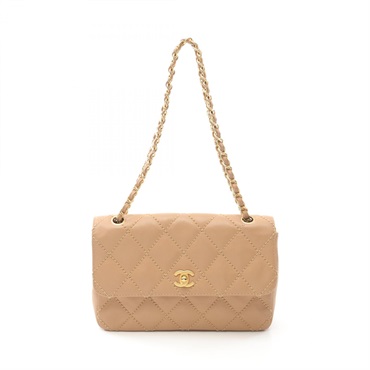 CHANEL Wild stitch Chain Shoulder Bag A14687 leather Beige Used Women GHW CC