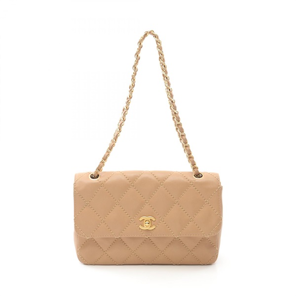 CHANEL Wild stitch Chain Shoulder Bag A14687 leather Beige Used Women GHW CC