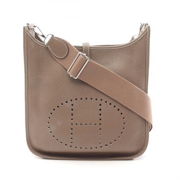 HERMES Evelyne 3 Troyes PM Shoulder Bag A Clemence leather Etoupe Grey Used SHW
