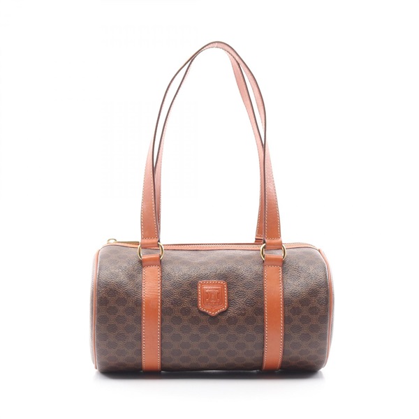 CELINE Macadam Shoulder Handbag PVC coated canvas leather Brown Used Women