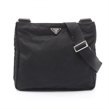 PRADA Shoulder Bag Nylon Saffiano leather Black Used unisex crossbody logo