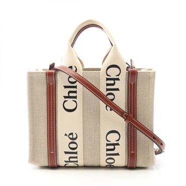Chloe WOODY Small Shoulder Handbag CHC22A397 Fabric leather Beige Brown Used
