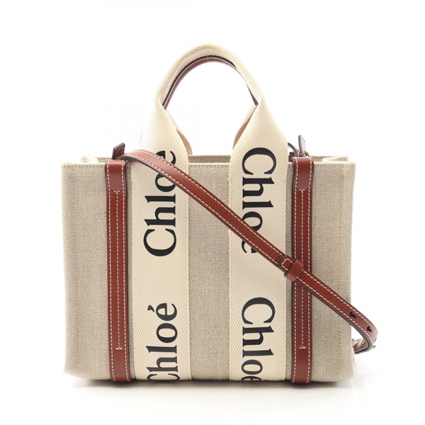Chloe WOODY Small Shoulder Handbag CHC22A397 Fabric leather Beige Brown Used
