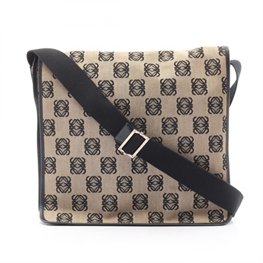 LOEWE Anagram Shoulder Bag canvas leather Beige Black Used Women