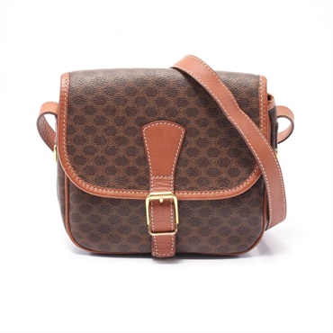 CELINE Macadam Shoulder crossbody Bag canvas leather Brown Used