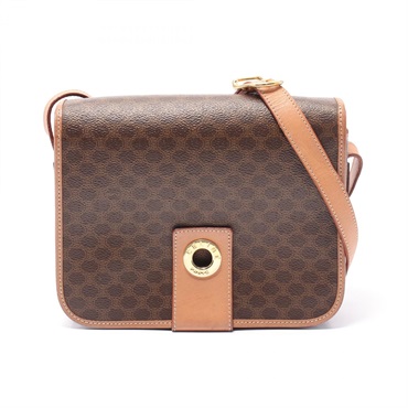 CELINE Macadam Shoulder crossbody Bag canvas leather Brown Used