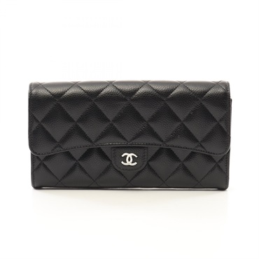 CHANEL Classic Long Flap Wallet Matelasse Bifold long purse AP0241 leather Black
