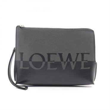 LOEWE Signature L-Zip Pouch business second clutch bag leather Black Gray Used