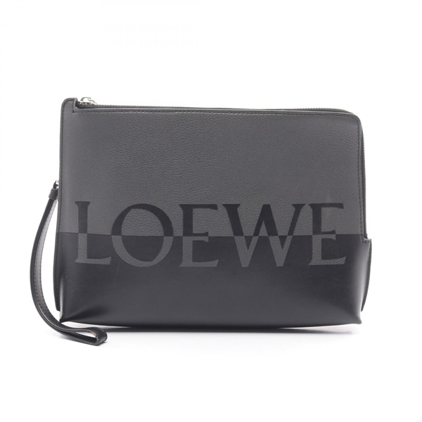 LOEWE Signature L-Zip Pouch business second clutch bag leather Black Gray Used