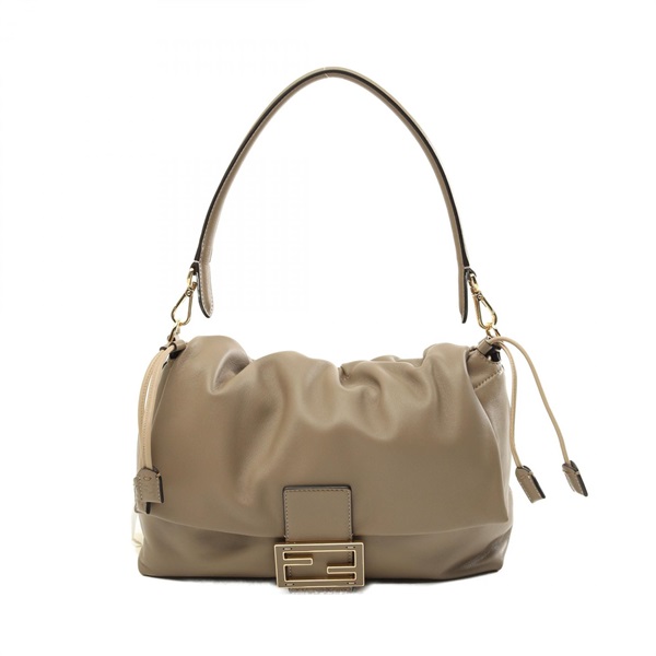FENDI Mamma Baguette Large Shoulder Bag pouch 8BR834 leather Beige