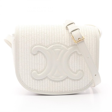 CELINE Folco Cuir Triomphe Shoulder Bag 198262EBL01WW leather straw White NEW