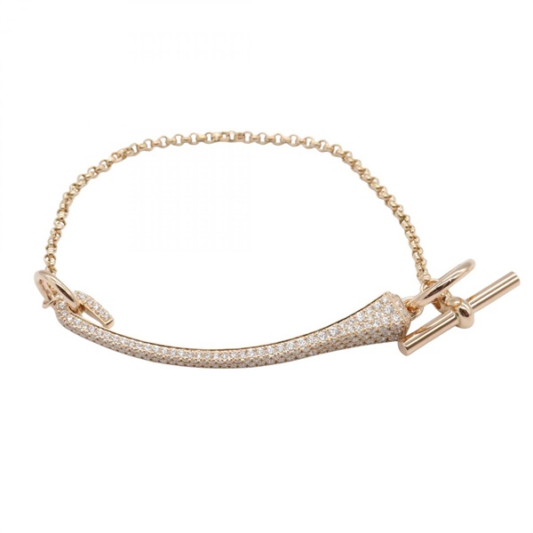 HERMES Clou de forge Diamond Bracelet 16.5cm 18KPG Used Women