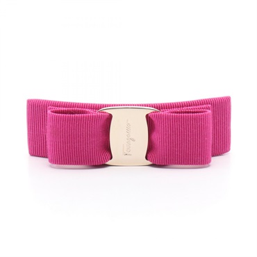 Salvatore Ferragamo Vara ribbon Valletta Hair Clip Gold Plated Fabric Pink NEW