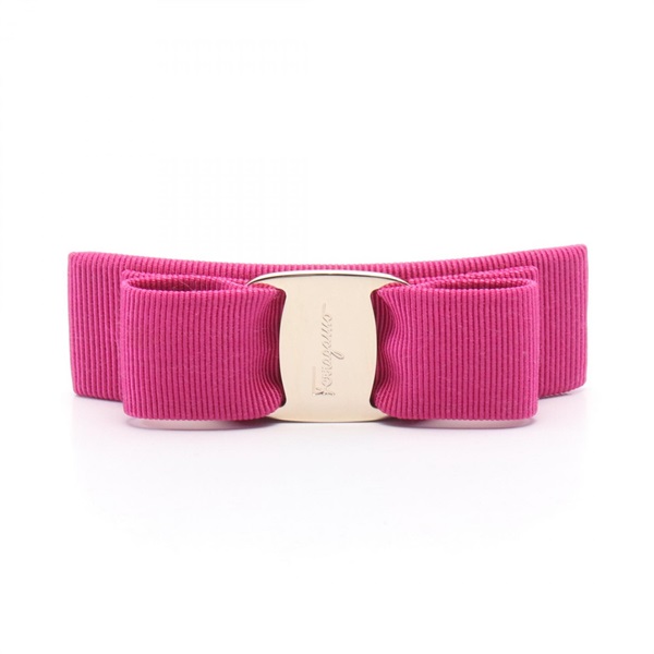 Salvatore Ferragamo Vara ribbon Valletta Hair Clip Gold Plated Fabric Pink NEW