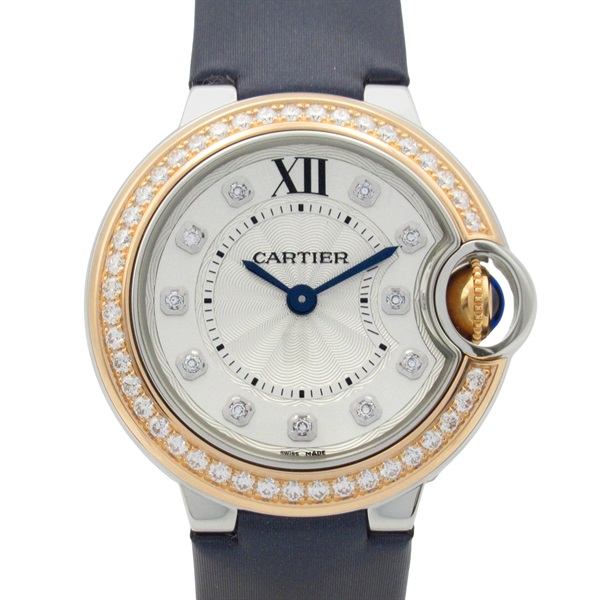 CARTIER Baron blue Wrist Watch W3BB0025 Quartz 18KPG Gold SS Used Women