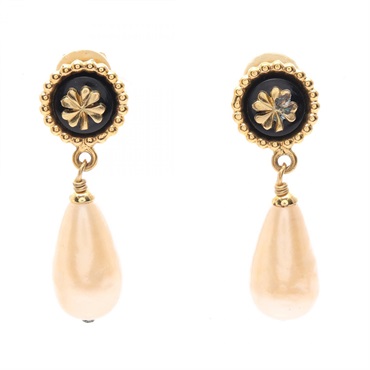 CHANEL clip-on earrings Gold Plated Artificial pearl used women CC COCO