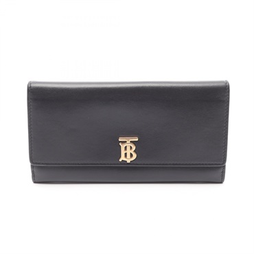 BURBERRY TB Bifold long wallet purse leather Black Used Women