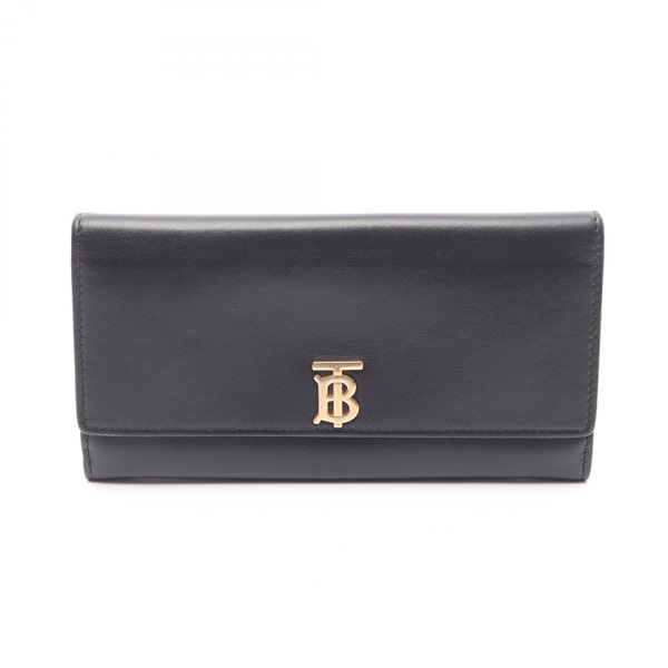 BURBERRY TB Bifold long wallet purse leather Black Used Women
