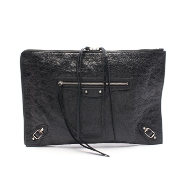 BALENCIAGA Classic pouch clutch bag 362967 leather Black Used unisex