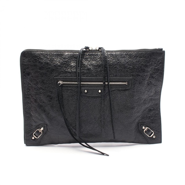 BALENCIAGA Classic pouch clutch bag 362967 leather Black Used unisex