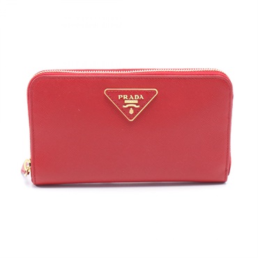 PRADA SAFFIANO Triangle Around long wallet Saffiano leather Red Used Women