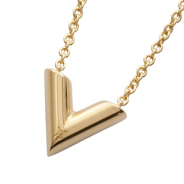 LOUIS VUITTON Essential V Necklace Pendant Gold Plated Used LV