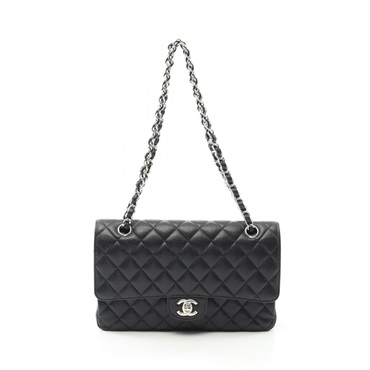 CHANEL Matelasse W flap chain Shoulder Bag A01112 leather Black Used Women SHW