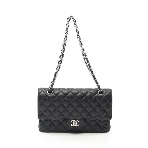 CHANEL Matelasse W flap chain Shoulder Bag A01112 leather Black Used Women SHW