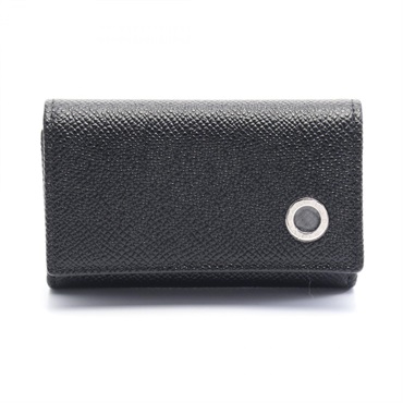BVLGARI key holder case 284227 leather Black NEW mens logo SHW