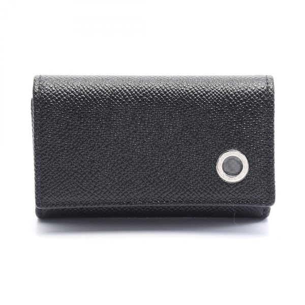 BVLGARI key holder case 284227 leather Black NEW mens logo SHW