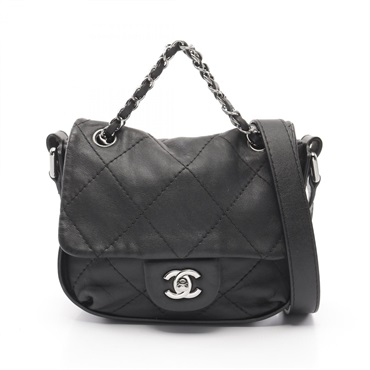 CHANEL Matelasse 2way chain Shoulder Bag leather Black Used Women crossbody SHW