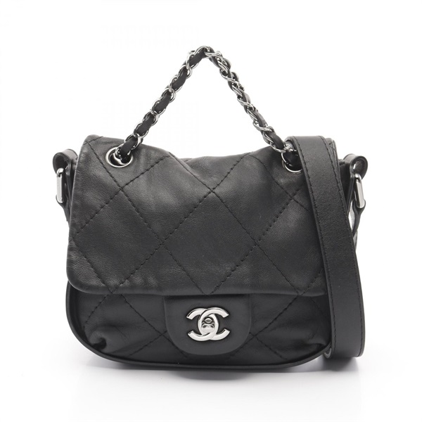CHANEL Matelasse 2way chain Shoulder Bag leather Black Used Women crossbody SHW