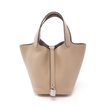 HERMES Picotin Lock PM Hand bag B Taurillon Clemence Beige Trench Used SHW