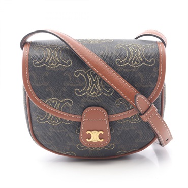 CELINE Mini Besace IN Triomphe Shoulder Bag 196702ECK canvas leather Brown Used