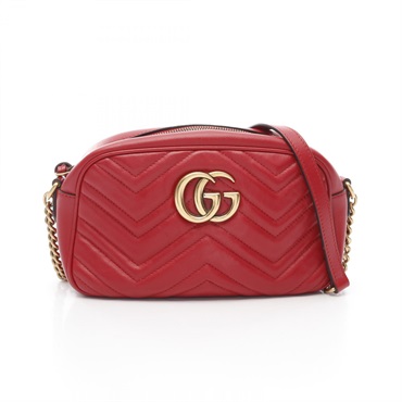 GUCCI GG Marmont Crossbody Chain Shoulder Bag 447632 Leather Red Used Women