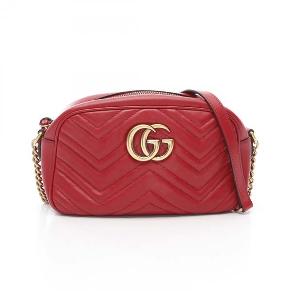 GUCCI GG Marmont Crossbody Chain Shoulder Bag 447632 Leather Red Used Women