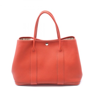 HERMES Garden party PM Tote hand Bag Q leather Red Used SHW