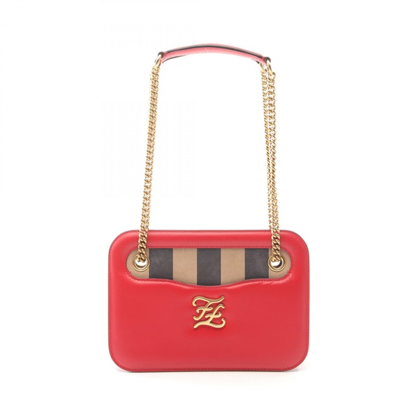 FENDI curligraphy Chain Shoulder Bag 8BT318 leather Red Used Women GHW