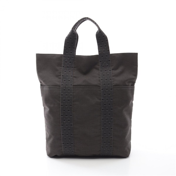 HERMES Herline Cabas Tote Hand Bag Nylon canvas Gray Used unisex
