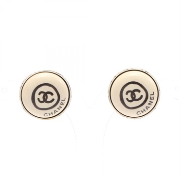 CHANEL COCO Mark clip Earrings Stainless Steel Plastic Beige Black Silver Used CC