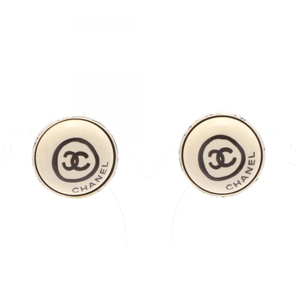 CHANEL COCO Mark clip Earrings Stainless Steel Plastic Beige Black Silver Used CC