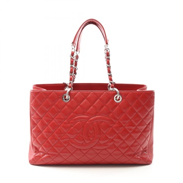 CHANEL Matelasse Grand Shopping GST XL Tote Bag A66865 leather Red Used Women CC