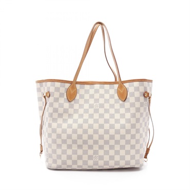 LOUIS VUITTON Neverfull MM Shoulder Tote Bag N51107 Damier Azur White Used Women