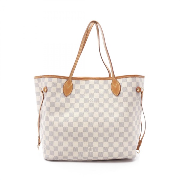 LOUIS VUITTON Neverfull MM Shoulder Tote Bag N51107 Damier Azur White Used Women