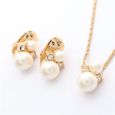 Christian Dior Earring Necklace Gold Plated Artificial pearl rhinestone Used women
