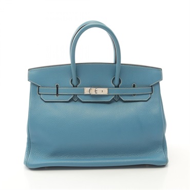 HERMES Birkin 35 Handbag 027767CK Clemence leather Blue jean Used Women D SHW
