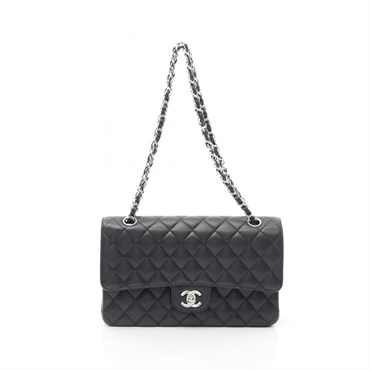 CHANEL Matelasse W flap Shoulder Bag A01112 leather Black Used Women SHW CC Coco